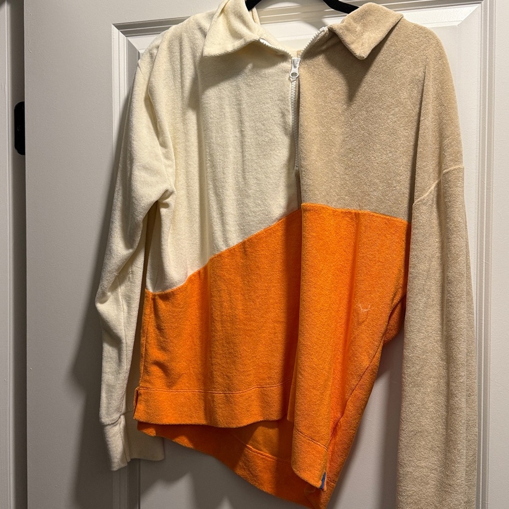 KULE Cream and Tan Color Block Hoodie
